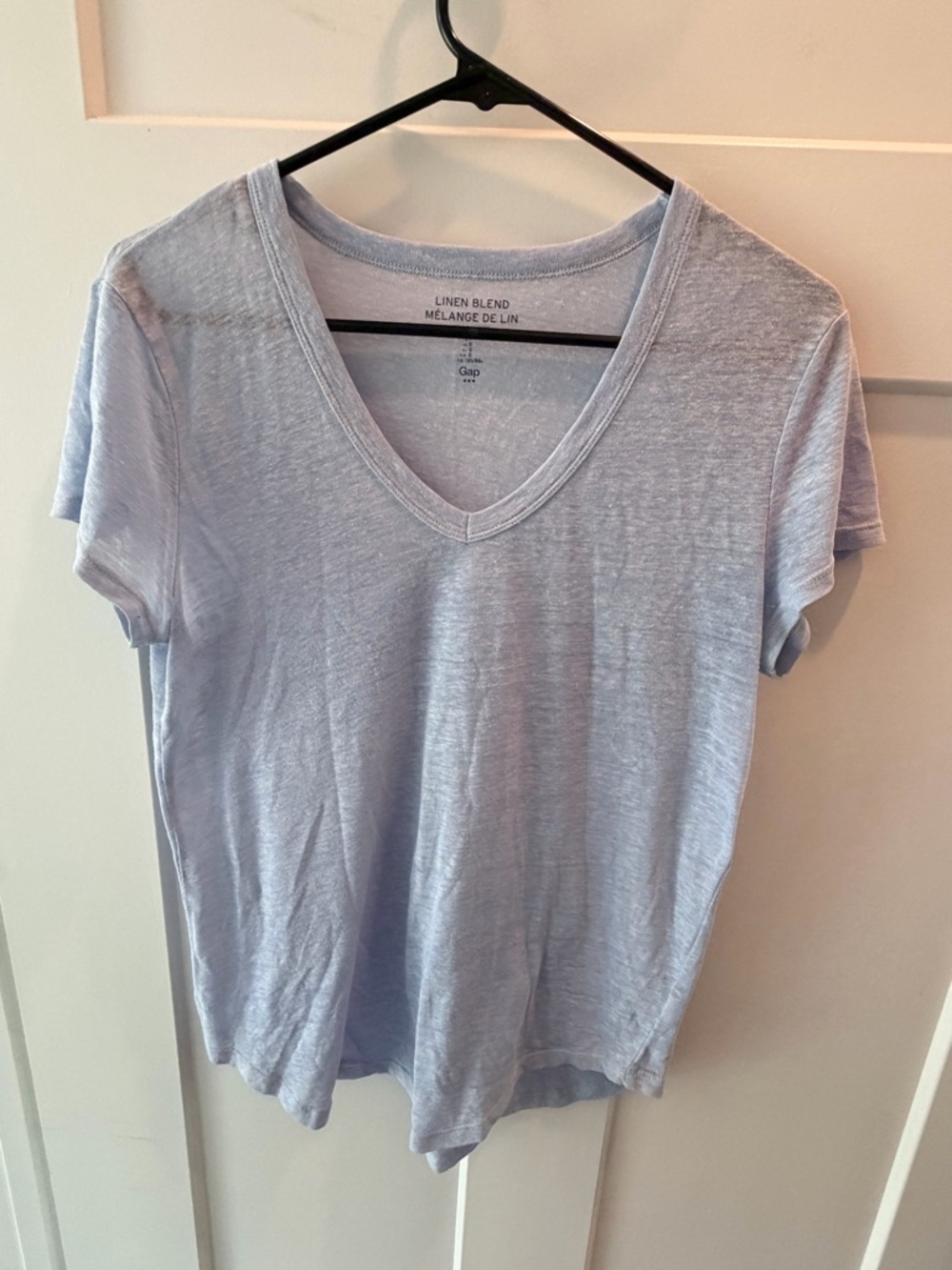 Gap Linen Blend Tee Small Light Blue V Neck Short Sleeve Lightweight Top